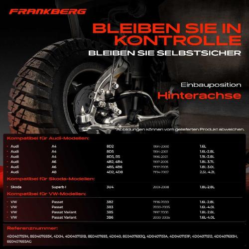 Frankberg 1x Querlenker Satz Hinterachse für VW Passat Variant Audi A4 Avant A6 A8 Skoda Superb I 1.6L-4.2L 1994-2008 Bild Frankberg 1x Querlenker Satz Hinterachse für VW Passat Variant Audi A4 Avant A6 A8 Skoda Superb I 1.6L-4.2L 1994-2008