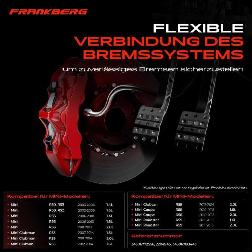 Frankberg 2x Bremsschlauch Bremsschl uche Hinterachse Links oder Rechts f r MINI R56 R50 R53 R55 R57 Cooper One Bild Frankberg 2x Bremsschlauch Bremsschl uche Hinterachse Links oder Rechts f r MINI R56 R50 R53 R55 R57 Cooper One