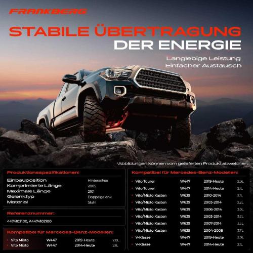 1x Kardanwelle Gelenkwelle Hinterachse für Mercedes-Benz Vito Mixto (Double Cabin) W447 W639 W447 Bild 1x Kardanwelle Gelenkwelle Hinterachse für Mercedes-Benz Vito Mixto (Double Cabin) W447 W639 W447