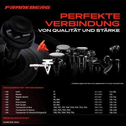 Frankberg 20x Befestigungsclips Verkleidung für VW Polo Classic Coupe Passat Variant Audi A6 Bild Frankberg 20x Befestigungsclips Verkleidung für VW Polo Classic Coupe Passat Variant Audi A6