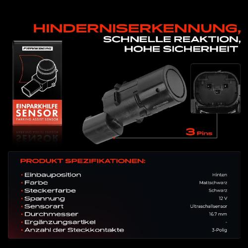 Frankberg 1x Parksensor PDC Sensor Hinten für Peugeot 307 3A/C 3E 3B 3H 2000-2009 Bild Frankberg 1x Parksensor PDC Sensor Hinten für Peugeot 307 3A/C 3E 3B 3H 2000-2009