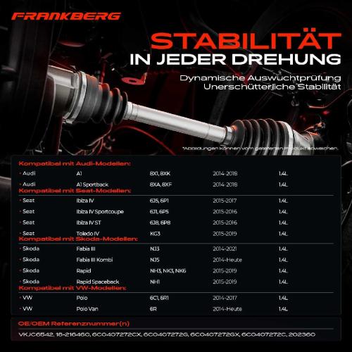 Frankberg 1x Antriebswelle Vorderachse Rechts für VW Polo Audi A1 Skoda Fabia III Seat Ibiza IV 1.4L Bild Frankberg 1x Antriebswelle Vorderachse Rechts für VW Polo Audi A1 Skoda Fabia III Seat Ibiza IV 1.4L