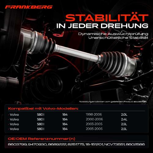 Frankberg 1x Antriebswelle Vorderachse Links für Volvo S80 184 2.0L 2.4L 2.5L 1998-2006 Bild Frankberg 1x Antriebswelle Vorderachse Links für Volvo S80 184 2.0L 2.4L 2.5L 1998-2006