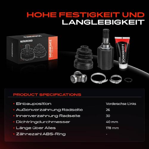 1x Antriebswelle Gelenksatz Vorderachse Links für Nissan Qashqai J10 JJ10E NJ10 Bild 1x Antriebswelle Gelenksatz Vorderachse Links für Nissan Qashqai J10 JJ10E NJ10