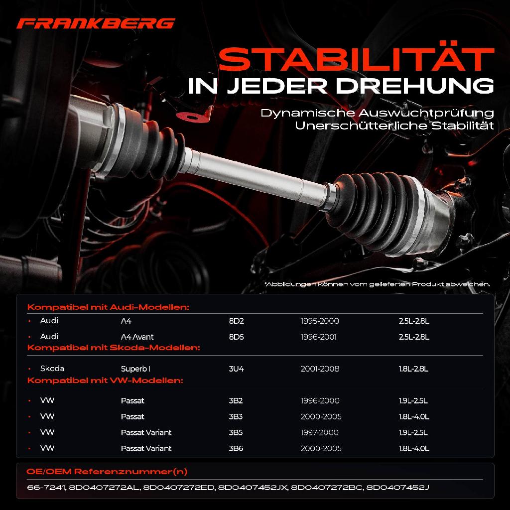 1x Antriebswelle Vorderachse Rechts für Audi A4 VW Passat 3B Skoda Superb