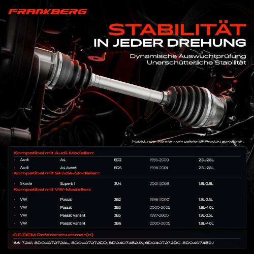 Frankberg 1x Antriebswelle Vorderachse Rechts für Audi A4 VW Passat 3B Skoda Superb Bild Frankberg 1x Antriebswelle Vorderachse Rechts für Audi A4 VW Passat 3B Skoda Superb
