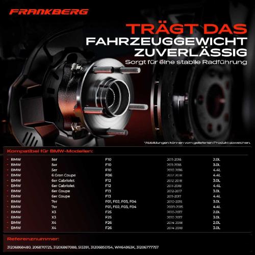 Frankberg 2x Radnabe Radlagersatz Vorderachse beidseitig für BMW 5er F10 F07 F11 F06 F12 F13 F01 F02 F03 F04 F25 F26 Bild Frankberg 2x Radnabe Radlagersatz Vorderachse beidseitig für BMW 5er F10 F07 F11 F06 F12 F13 F01 F02 F03 F04 F25 F26