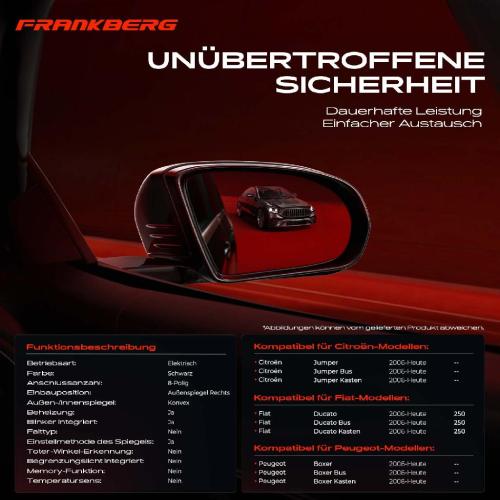 Frankberg 1x Außenspiegel Rechts für Citroën Jumper Fiat Ducato Peugeot Boxer Bj ab 2006 Bild Frankberg 1x Außenspiegel Rechts für Citroën Jumper Fiat Ducato Peugeot Boxer Bj ab 2006