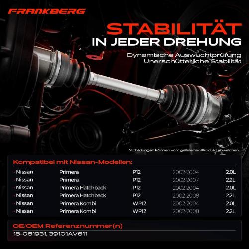 1x Antriebswelle Vorderachse Links für Nissan Primera P12 WP12 2.0L 2.2L 2002-2008 Bild 1x Antriebswelle Vorderachse Links für Nissan Primera P12 WP12 2.0L 2.2L 2002-2008