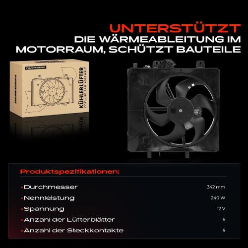 Frankberg 1x Motorkühller Einfachlüfter mit Kühlerlüfterrahmen Citroën C2 C3 Peugeot 1007 1.1L-1.6L 16V HDi Bild Frankberg 1x Motorkühller Einfachlüfter mit Kühlerlüfterrahmen Citroën C2 C3 Peugeot 1007 1.1L-1.6L 16V HDi