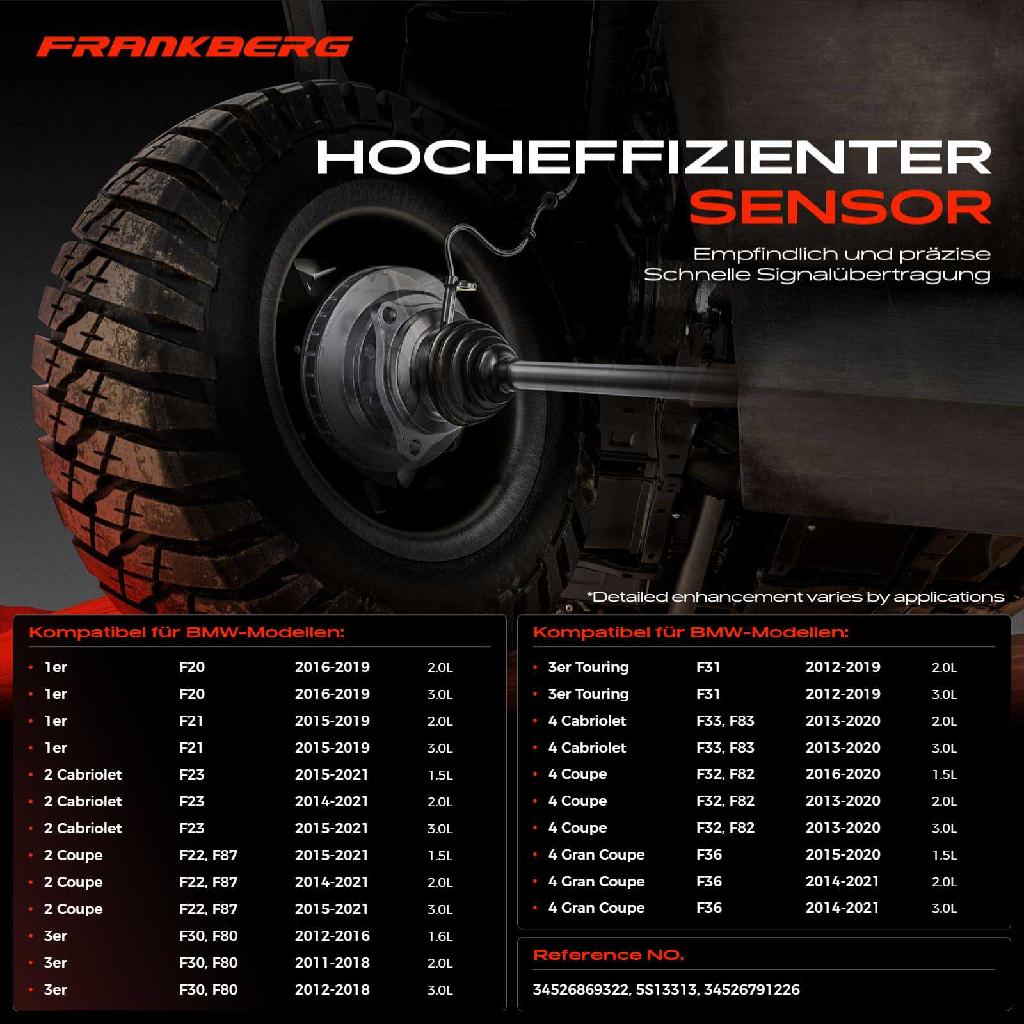 1x ABS Sensor Hinterachse beidseitig für BMW F20 F21 F23 F22 F87 F34 F30 F80 F31 F33 F83 F32 F82 F36 Bj ab 2011