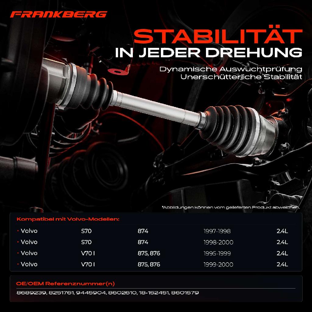 1x Antriebswelle Vorderachse Rechts für Volvo C70 I S70 874 P80 V70 I 875 876 2.4L 1995-2000