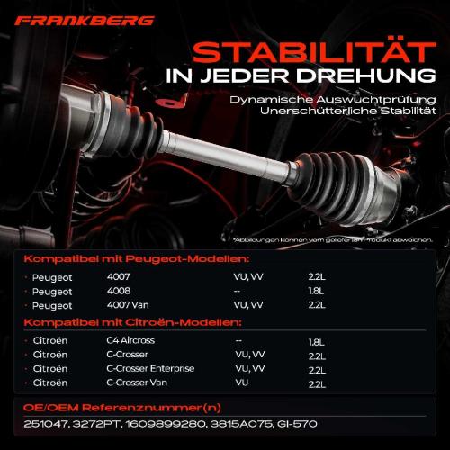 1x Antriebswelle Vorderachse Links für Citroën C-Crosser Peugeot 4007 VU VV Bild 1x Antriebswelle Vorderachse Links für Citroën C-Crosser Peugeot 4007 VU VV