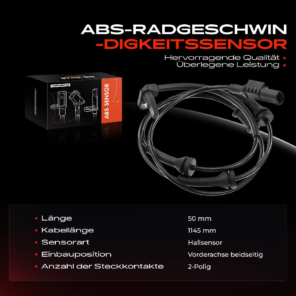 1x ABS Sensor Vorderachse beidseitig für Fiat 500 C 500/595/695 500C/595C/695C Ford KA 0.9L 2007-2017