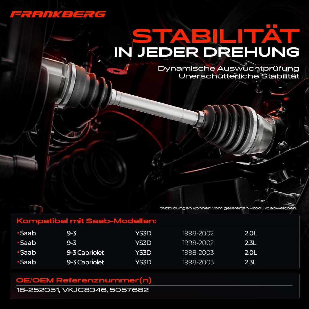 1x Antriebswelle Vorderachse Rechts für Saab 9-3 Cabriolet YS3D 1998-2003