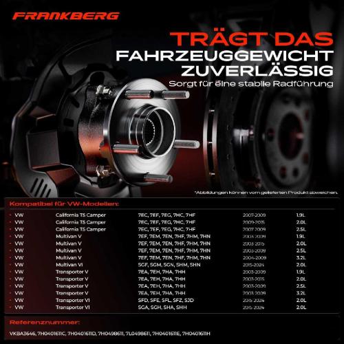 Frankberg 2x Radnabe Radlagersatz Vorne und Hinten f r VW California T5 Camper T6 Multivan V VI Touareg Transporter Bus Bild Frankberg 2x Radnabe Radlagersatz Vorne und Hinten f r VW California T5 Camper T6 Multivan V VI Touareg Transporter Bus