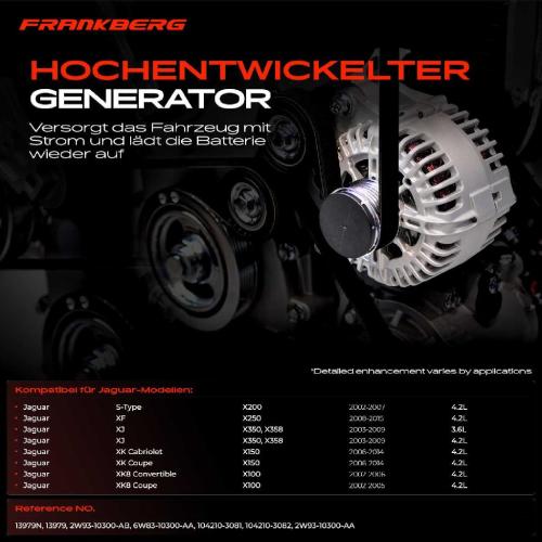 1x Lichtmaschine Generator für Jaguar S-Type X200 XK8 X100 XJ XF XK J43 4.2L Bild 1x Lichtmaschine Generator für Jaguar S-Type X200 XK8 X100 XJ XF XK J43 4.2L