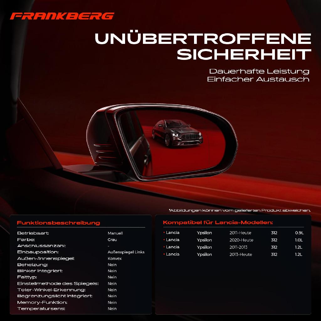 1x Außenspiegel Links für Lancia Ypsilon 312 0.9L 1.0L 1.2L Bj ab 2011