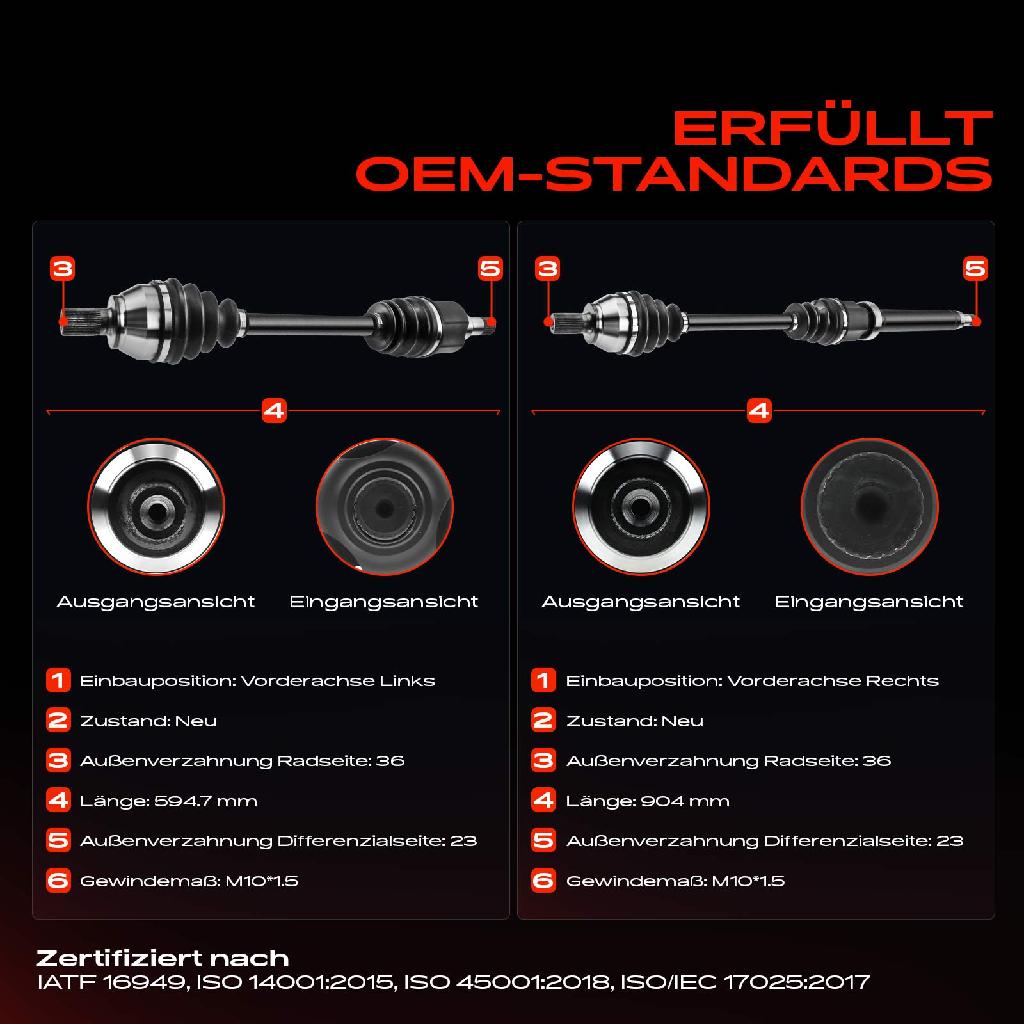 2x Antriebswelle Vorderachse Links Rechts für Ford Focus C-Max DM2 Volvo V50 MW 1.4L-1.8L 2003-2012