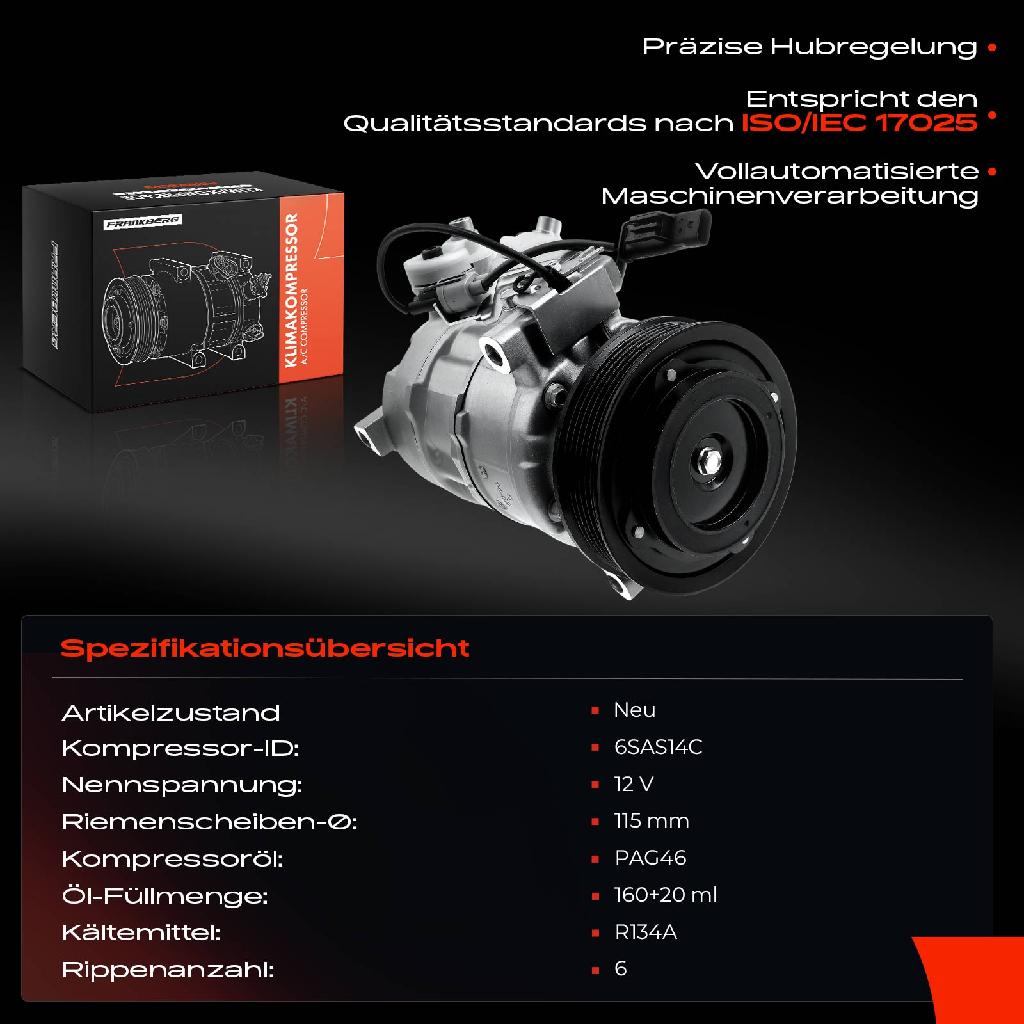 1x Klimakompressor für Mercedes-Benz A-Klasse W176 B-Klasse W242 W246 CLA C117 X117 1.5L