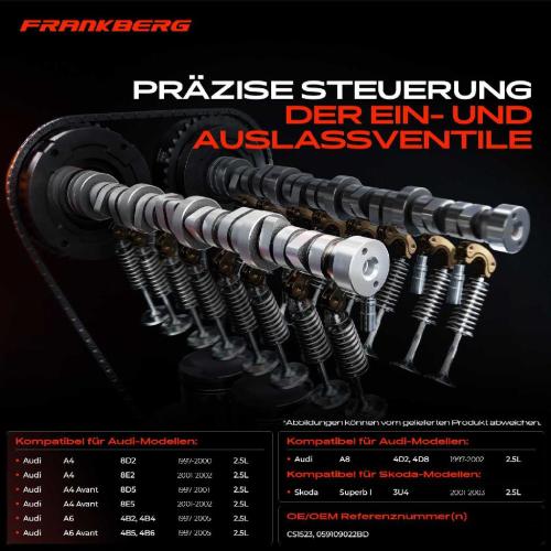 Frankberg 1x Nockenwelle für Audi A4 8D2 B5 A6 4B2 C5 A8 4D2 4D8 Skoda Superb I 2.5L Bild Frankberg 1x Nockenwelle für Audi A4 8D2 B5 A6 4B2 C5 A8 4D2 4D8 Skoda Superb I 2.5L