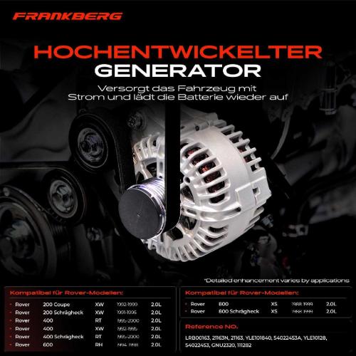 1x Lichtmaschine Generator für Rover 200 XW 400 RT RT 600 RH 800 XS 2.0l Bild 1x Lichtmaschine Generator für Rover 200 XW 400 RT RT 600 RH 800 XS 2.0l