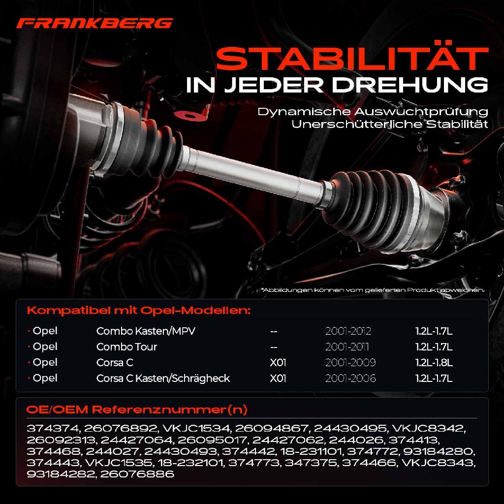 2x Antriebswelle Vorderachse Links Rechts für Opel Combo Kasten/MPV Tour Corsa C Kasten/Schrägheck X01