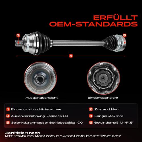 Frankberg 1x Antriebswelle Hinterachse Links oder Rechts für Audi A4 8D2 B5 80 Avant 8C5 1.8L 2.6L 2.8L 1992-2001 Bild Frankberg 1x Antriebswelle Hinterachse Links oder Rechts für Audi A4 8D2 B5 80 Avant 8C5 1.8L 2.6L 2.8L 1992-2001