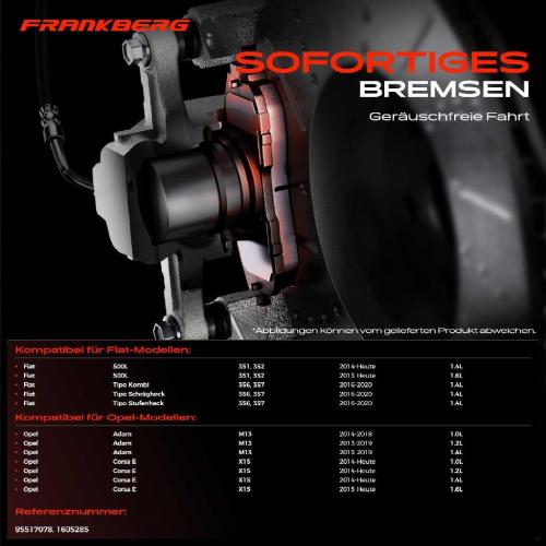Frankberg 4x Bremsbeläge Hinterachse für Fiat 500L Tipo Kombi Schrägheck Stufenheck Opel Adam Corsa E Kasten/Schrägheck Bild Frankberg 4x Bremsbeläge Hinterachse für Fiat 500L Tipo Kombi Schrägheck Stufenheck Opel Adam Corsa E Kasten/Schrägheck
