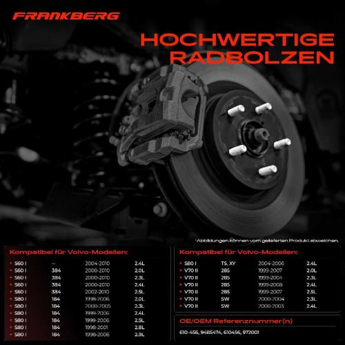 Frankberg 10x Radschraube für Volvo S60 I 384 S80 I 184 TS XY V70 II XC70 II 136 Bild Frankberg 10x Radschraube für Volvo S60 I 384 S80 I 184 TS XY V70 II XC70 II 136