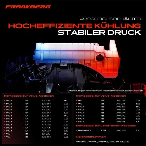 Frankberg 1x Ausgleichsbehälter Kühlmittelbehälter für Volvo S60 II S80 II V60 V70 III XC60 XC70 II Land Rover Bild Frankberg 1x Ausgleichsbehälter Kühlmittelbehälter für Volvo S60 II S80 II V60 V70 III XC60 XC70 II Land Rover