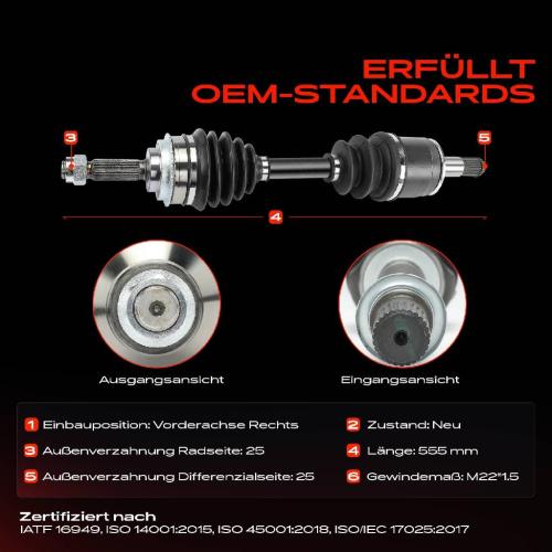 1x Antriebswelle Vorderachse Rechts für Mitsubishi Pajero Pinin H6W H7W 2.0L 2000-2007 Bild 1x Antriebswelle Vorderachse Rechts für Mitsubishi Pajero Pinin H6W H7W 2.0L 2000-2007