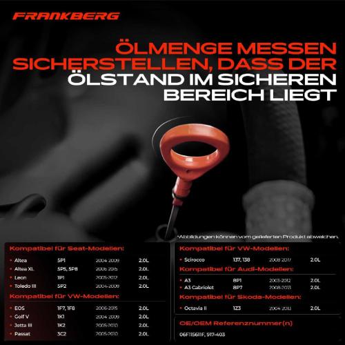 Frankberg 1x Ölmessstab Ölpeilstab Ölstab für VW Golf V Jetta III 1K Audi A3 8P TT Seat Skoda Bild Frankberg 1x Ölmessstab Ölpeilstab Ölstab für VW Golf V Jetta III 1K Audi A3 8P TT Seat Skoda