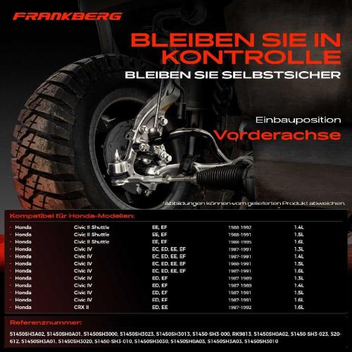 Frankberg 1x Querlenker Vorderachse für Honda Civic II Shuttle IV Hatchback Stufenheck CRX 1.4L 1.5L 1.6L 1987-1995 Bild Frankberg 1x Querlenker Vorderachse für Honda Civic II Shuttle IV Hatchback Stufenheck CRX 1.4L 1.5L 1.6L 1987-1995