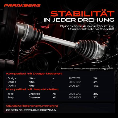 1x Antriebswelle Vorderachse Rechts für Dodge Nitro Jeep Cherokee KK 2006-2013 Bild 1x Antriebswelle Vorderachse Rechts für Dodge Nitro Jeep Cherokee KK 2006-2013
