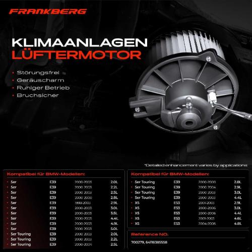 Frankberg 1x Gebläsemotor Innenraumgebläse für BMW 5er Touring E39 X5 E53 1995-2006 Bild Frankberg 1x Gebläsemotor Innenraumgebläse für BMW 5er Touring E39 X5 E53 1995-2006