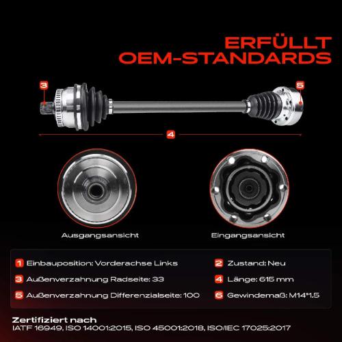 1x Antriebswelle Vorderachse Links für Audi A4 8D 8E Passat 3B2 3B3 3B5 3B6 Bild 1x Antriebswelle Vorderachse Links für Audi A4 8D 8E Passat 3B2 3B3 3B5 3B6