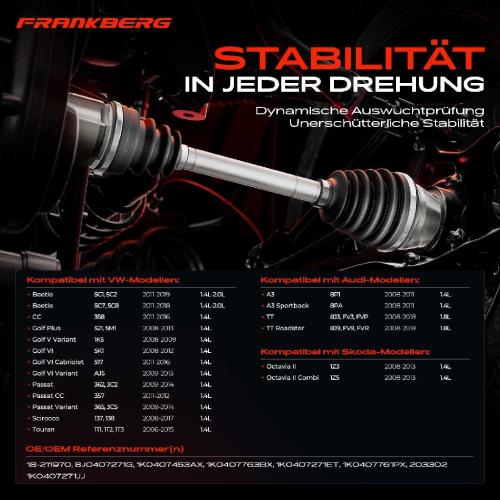 Frankberg 1x Antriebswelle Vorderachse Links für VW Golf 5 Variant 6 Beetle Passat Audi A3 TT Skoda Octavia Bild Frankberg 1x Antriebswelle Vorderachse Links für VW Golf 5 Variant 6 Beetle Passat Audi A3 TT Skoda Octavia