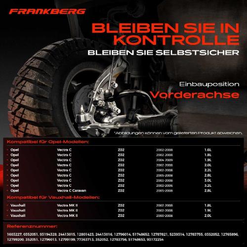 Frankberg 1x Querlenker Satz Vorderachse für Opel Vectra C Caravan CC Vauxhall MK II (C) Estate 1.6L 2.8L 3.2L 2000-2009 Bild Frankberg 1x Querlenker Satz Vorderachse für Opel Vectra C Caravan CC Vauxhall MK II (C) Estate 1.6L 2.8L 3.2L 2000-2009