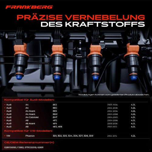 Frankberg 8x Einspritzventil Einspritzdüse für VW Phaeton Audi A4 A6 A8 4.2L Bild Frankberg 8x Einspritzventil Einspritzdüse für VW Phaeton Audi A4 A6 A8 4.2L