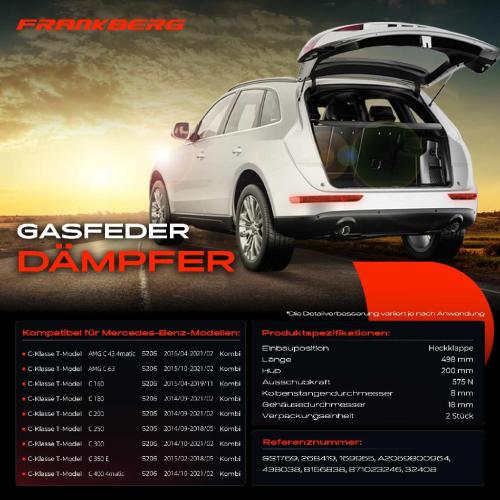 2x Gasfeder Dämpfer Heckklappe für Mercedes-Benz C-Klasse T-Model Kombi S205 2014-2021 Bild 2x Gasfeder Dämpfer Heckklappe für Mercedes-Benz C-Klasse T-Model Kombi S205 2014-2021