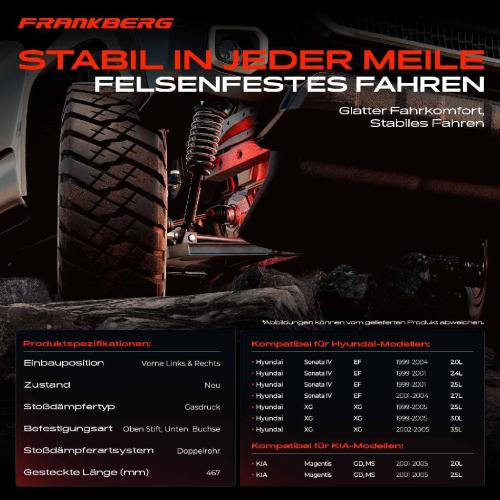 2x Stoßdämpfer Vorderachse für Hyundai Sonata IV EF XG XG KIA Magentis GD MS 1999-2005 Bild 2x Stoßdämpfer Vorderachse für Hyundai Sonata IV EF XG XG KIA Magentis GD MS 1999-2005