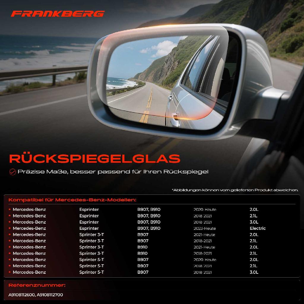 1x Spiegelglas Außenspiegel links für Mercedes-Benz Sprinter 3,5-T Pritsche/Fahrgestell B907 B910