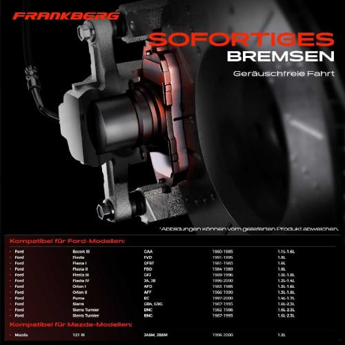 Frankberg 4x Bremsbeläge Vorderachse für Ford Escort III Cabriolet Express IV Turnier Fiesta I II Kasten Bild Frankberg 4x Bremsbeläge Vorderachse für Ford Escort III Cabriolet Express IV Turnier Fiesta I II Kasten