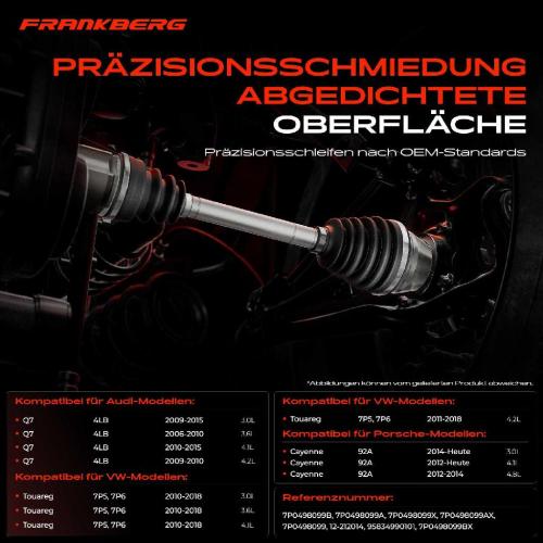 Frankberg 1x Antriebswelle Gelenksatz Vorderachse für VW Touareg 7P Audi Q7 4LB Porsche Cayenne 92A Bild Frankberg 1x Antriebswelle Gelenksatz Vorderachse für VW Touareg 7P Audi Q7 4LB Porsche Cayenne 92A