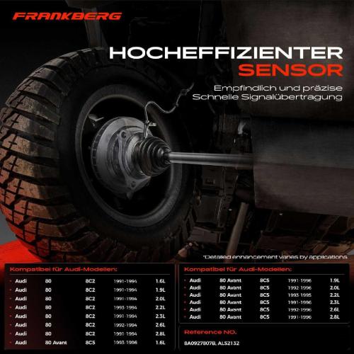 Frankberg 1x ABS Sensor Hinterachse beidseitig f r Audi 80 Avant 1.6L 1.9L 2.0L 2.2L 2.3L 2.6L 2.8L 1991-1996 Bild Frankberg 1x ABS Sensor Hinterachse beidseitig f r Audi 80 Avant 1.6L 1.9L 2.0L 2.2L 2.3L 2.6L 2.8L 1991-1996