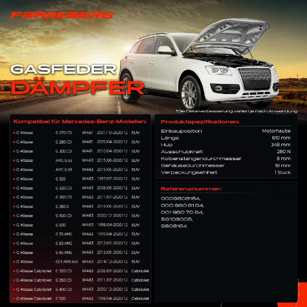 1x Gasfeder Dämpfer Motorhaube für Mercedes-Benz G-Klasse SUV W461 W463 G-Klasse Cabrio W463 1997-2020