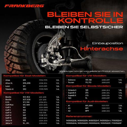 Frankberg 1x Querlenker Satz Hinterachse für VW Beetle EOS Golf Plus V Variant VI Jetta IV Scirocco Touran Bild Frankberg 1x Querlenker Satz Hinterachse für VW Beetle EOS Golf Plus V Variant VI Jetta IV Scirocco Touran
