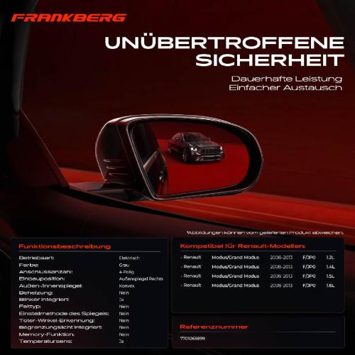 Frankberg 1x Außenspiegel Rechts für Renault Modus/Grand Modus F/JP0 Bj ab 2004 Bild Frankberg 1x Außenspiegel Rechts für Renault Modus/Grand Modus F/JP0 Bj ab 2004