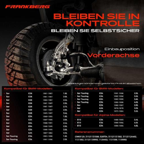 Frankberg 1x Querlenker Vorderachse für Alpina B10 E34 B10 Kombi BMW 5er E28 E34 5er Touring 6er E24 7er E32 Bild Frankberg 1x Querlenker Vorderachse für Alpina B10 E34 B10 Kombi BMW 5er E28 E34 5er Touring 6er E24 7er E32
